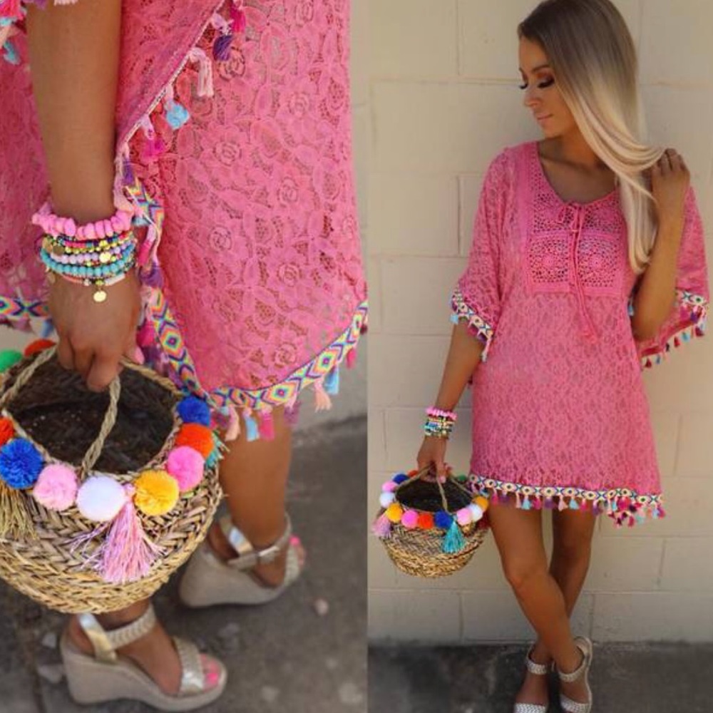 Azalea Pink Rainbow Tassel Dress